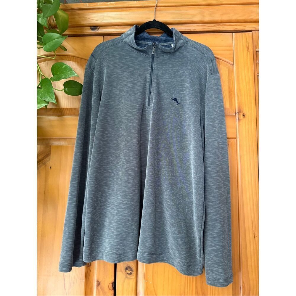 Tommy Bahama Sweater Mens  Logo Quarter Zip Lightweight Pullover SZ XL